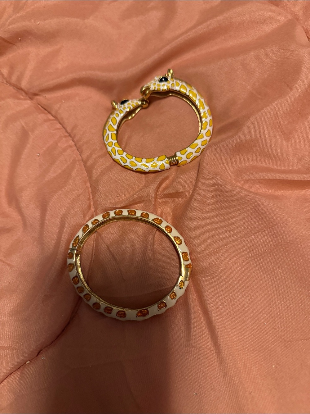 Gold-Tone White and Yellow Giraffe Print Bangle Set